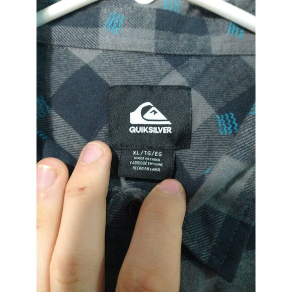 Quiksilver Shirt Mens XL Gray Black Plaid Flannel Long Sleeve Button Up - Picture 6 of 8